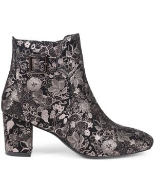 Pavers Heeled Floral Ankle Boots - Brown