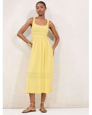 Lipsy Pointelle Stitch Scallop Summer Midi Knit Dress - Yellow