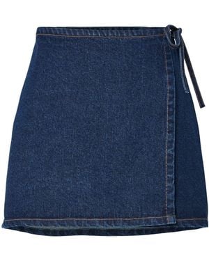 Pieces Mid Waist Wrap Denim Skirt - Blue