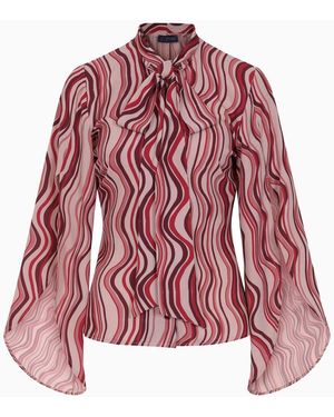 Hot Squash Statement Sleeve Blouse With Bow Ties - Red