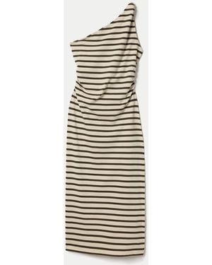 Jigsaw Stripe One Shoulder Dress - White