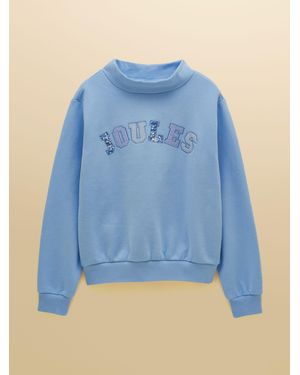 Joules Patchwork Cotton Blend Wide Neck Sweatshirt - Blue