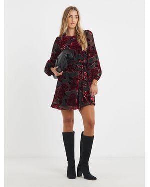 Simply Be Burnout Devour Godet Skater Dress - Red