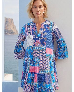 Roman Patchwork Print Swing Dress - Blue