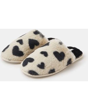 Accessorize Heart Fluffy Mule Slippers - Black