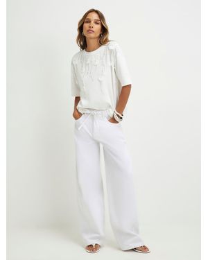 River Island Short Sleeve Petal Embellished T-Shirt - White