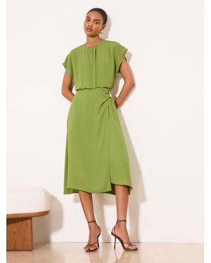 Lipsy Short Sleeve Metal Hardware Blouson Midi Dress - Green