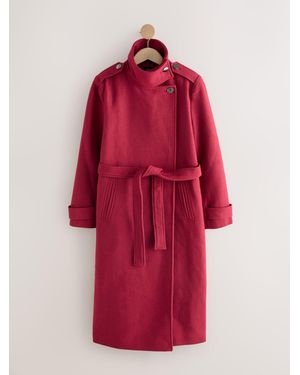 Next Burgundy Formal Funnel Neck Coat - Red