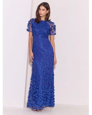 Lipsy 3D Flower Mesh Sleeve Fit And Flare Maxi Dress - Blue