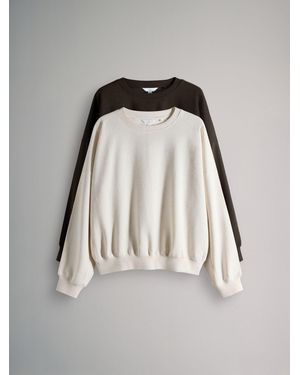 The Set 2 Pack Relaxed Crew Sweatshirt Chocolate/Cream - Brown