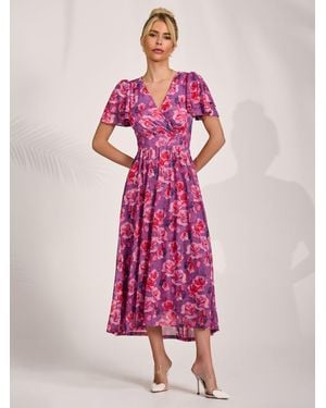 Jolie Moi Angel Sleeve Mesh Midi Dress - Pink