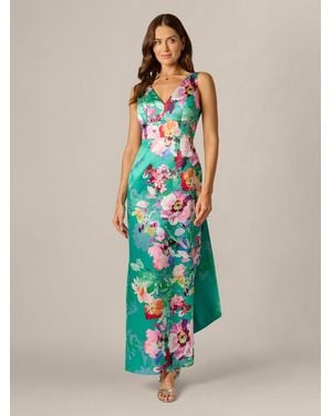 Adrianna Papell Printed Mikado Bow Back Gown - Blue