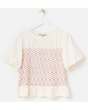 Oliver Bonas Shirred Bodice Puff Sleeve Top - Pink