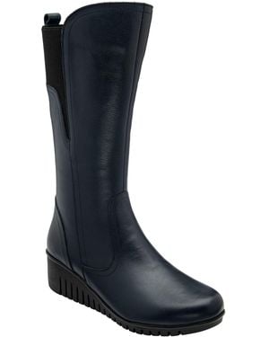 Lotus Leather Wedge Boots - Blue