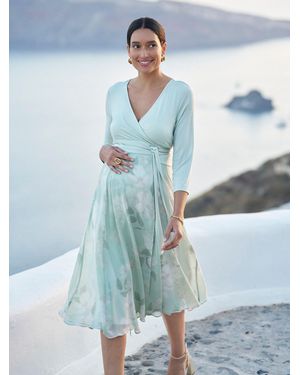 Seraphine Premium Maternity & Nursing Wrap Dress - Blue