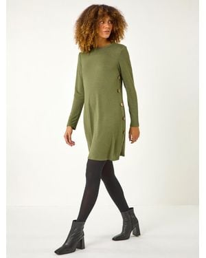 Roman Side Button Detail Swing Dress - Green