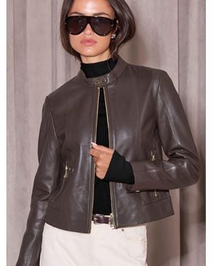 Lipsy Chocolate Real Leather Jacket - Brown