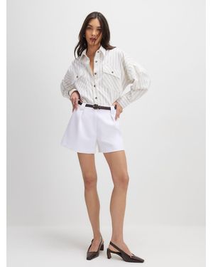 River Island Plaited Belt Tailored Shorts - White