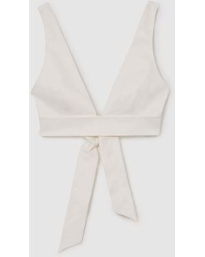 Reiss Simone - Ivory Cotton Tie-back Plunge Cropped Top, Us 6 - White