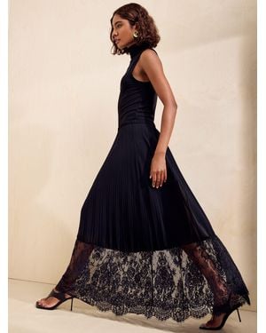 Friends Like These Petite Lace Hem Pleated Chiffon Midi Skirt - Blue