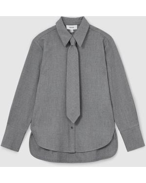 Reiss Woven Neck-Tie Long-Sleeve Shirt - Gray
