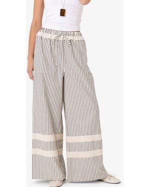 Amy Lynn Sloane Stripe Cotton Broderie Wide Leg Pants - White