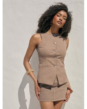 Threadbare Denim Longline Waistcoat - Brown