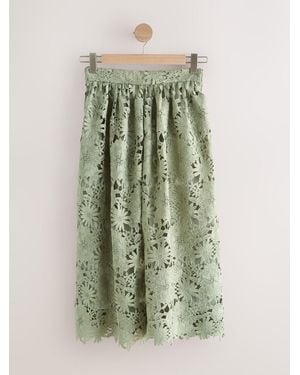 Next N. Premium Occasion Floral Lace Midi Skirt - Green