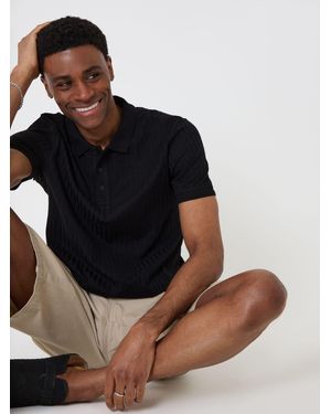 Threadbare Textured Cotton Polo Shirt - Black