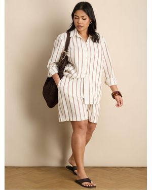 Live Unlimited Striped Linen Blend Long Sleeve Shirt - Natural