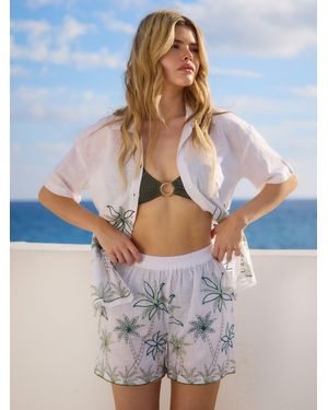 South Beach Sequin Embroidered Palm Tree Beach Shorts - Gray