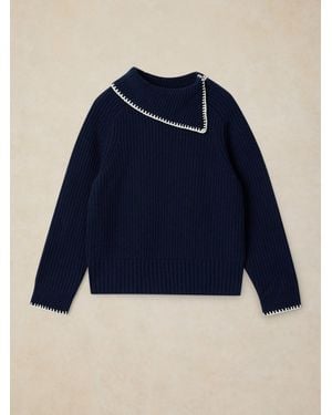 White Stuff Whip Stitch Collar Sweater - Blue