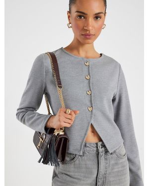 River Island Long Sleeve Heart Button Cropped Cardigan - Grey
