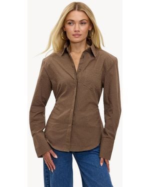 Loavies Campfire Currents Button Up Gingham Cinch Waist Shirt - Brown
