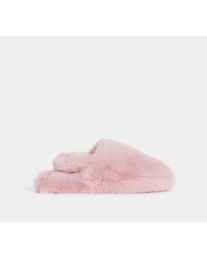 Simply Be Wide Fit Full Fur Slingback Slippers - Pink