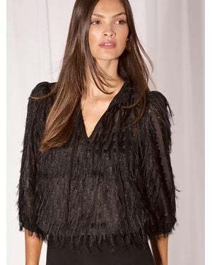 Lipsy Textured Fringe Tie Neck Blouse - Black