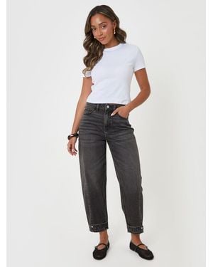 Threadbare Cotton Button Hem Barrel Leg Jeans - White