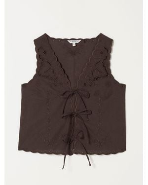 FatFace Becky Chocolate Embroidered Waistcoat - Brown