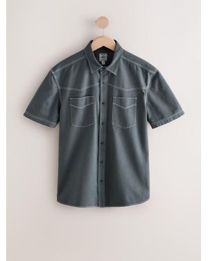 Next Twin Pocket Contrast Stitch Short Sleeve 100% Cotton Shirt - Gray