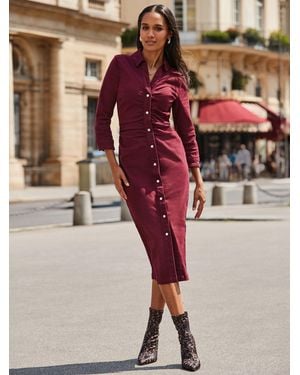 Sosandar Ruched Waist Denim Dress - Red