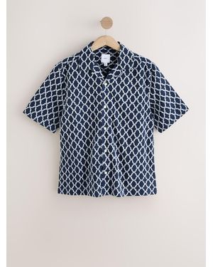 Next Trellis Textured Short Sleeve 100% Cotton Shirt - Blue