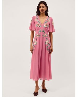 Monsoon Cora Floral Midi Dress - Pink