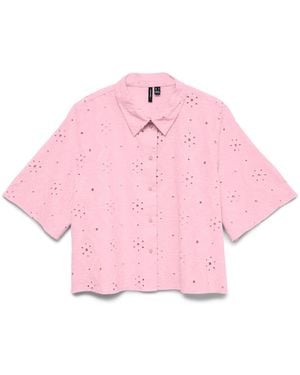 Vero Moda Short Sleeve Broderie Shirt - Pink
