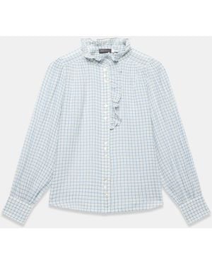 Mint Velvet Cotton Checked Blouse - Blue