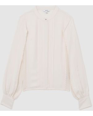 Reiss Maddie Pleated Embroidered Long-Sleeve Blouse - White