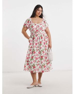 Simply Be Floral Waist Detail Midi Dress - Pink