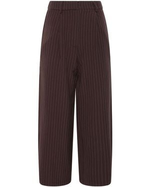 PixieGirl Petite Pinstripe Cotton Wide Leg Pants - Brown