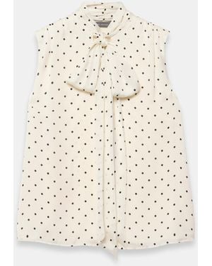 Mint Velvet Polka Dot Tie Neck Top - Natural