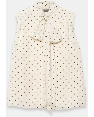 Mint Velvet Polka Dot Tie Neck Top - Natural
