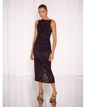Lipsy Petite Velvet Lace Square Neck Strappy Bodycon Midi Dress - Pink